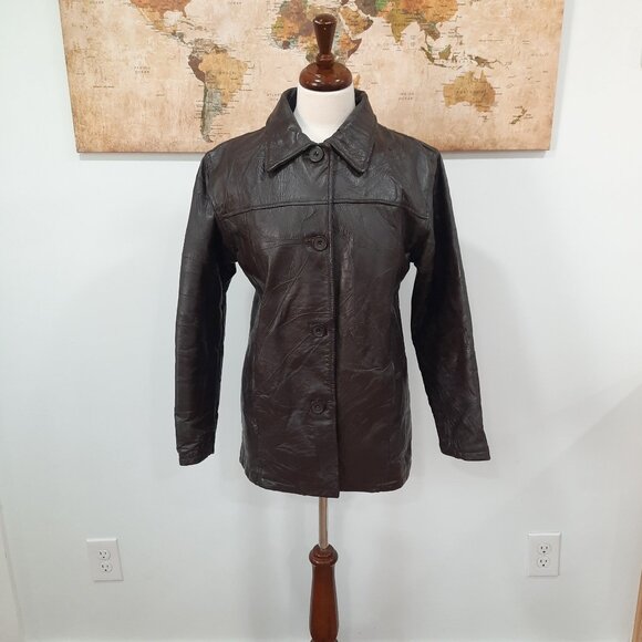 Vtg 90s structured brown leather jacket - Tudor Court brand - Picture 13 of 15